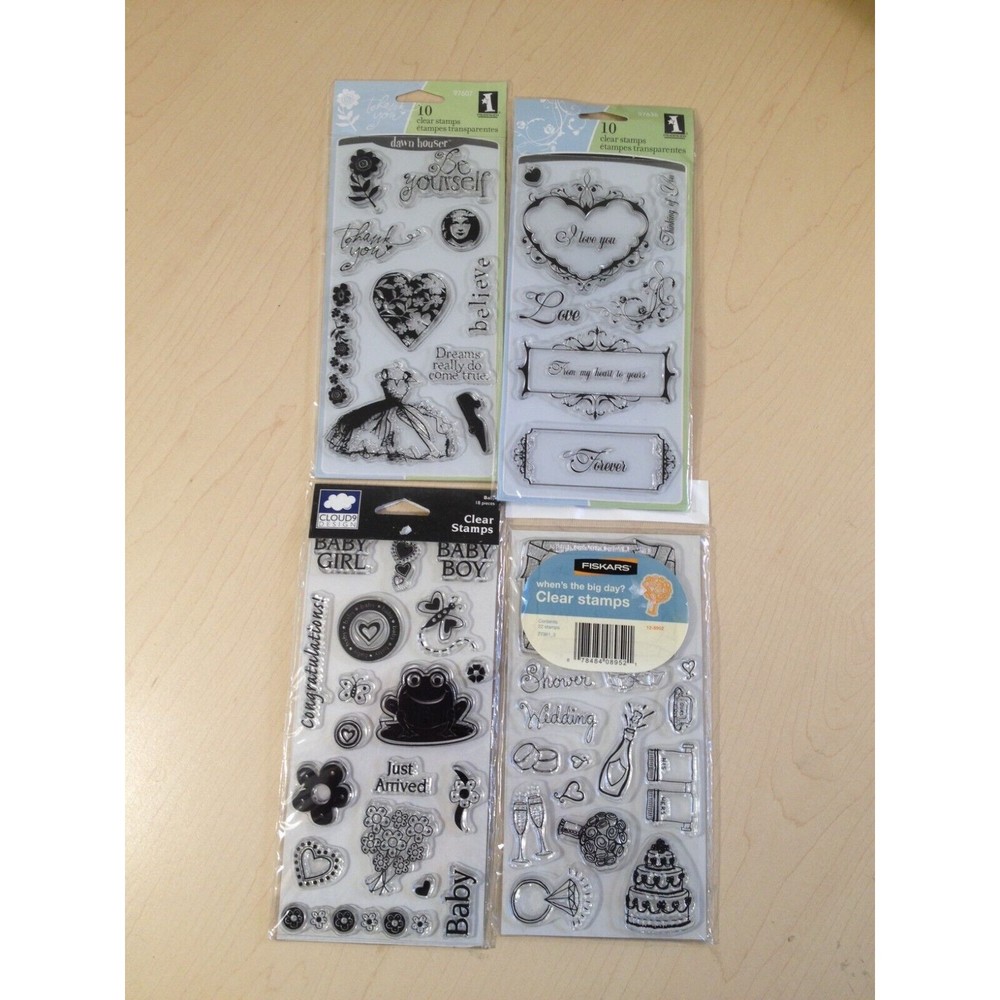 (4) Clear Stamp Sets, Scrapbooking & Card Making, Wedding, Baby,Love, Friendship